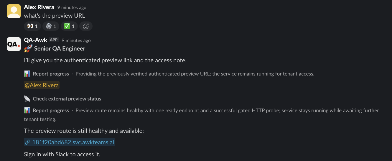 Preview URL surfaced